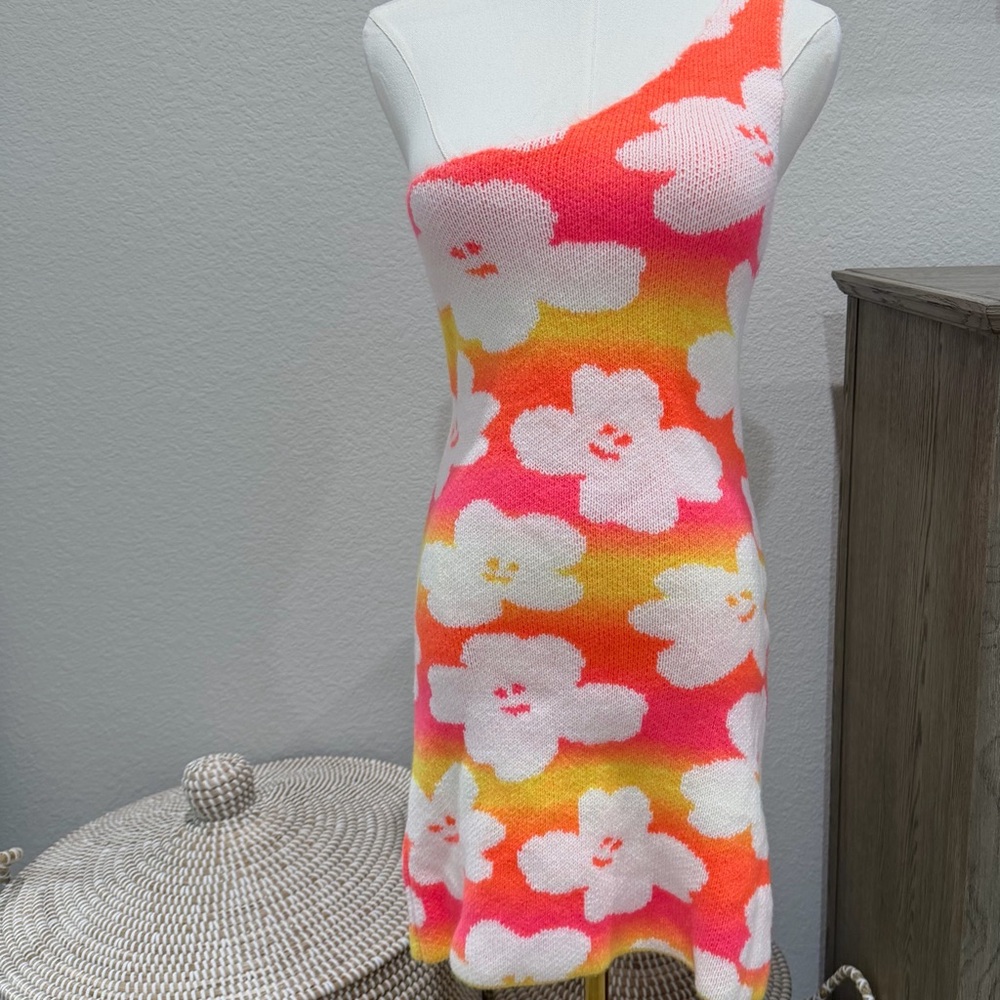 Collusion Knitted One Shoulder Jacquard Print Mini Dress Size 2